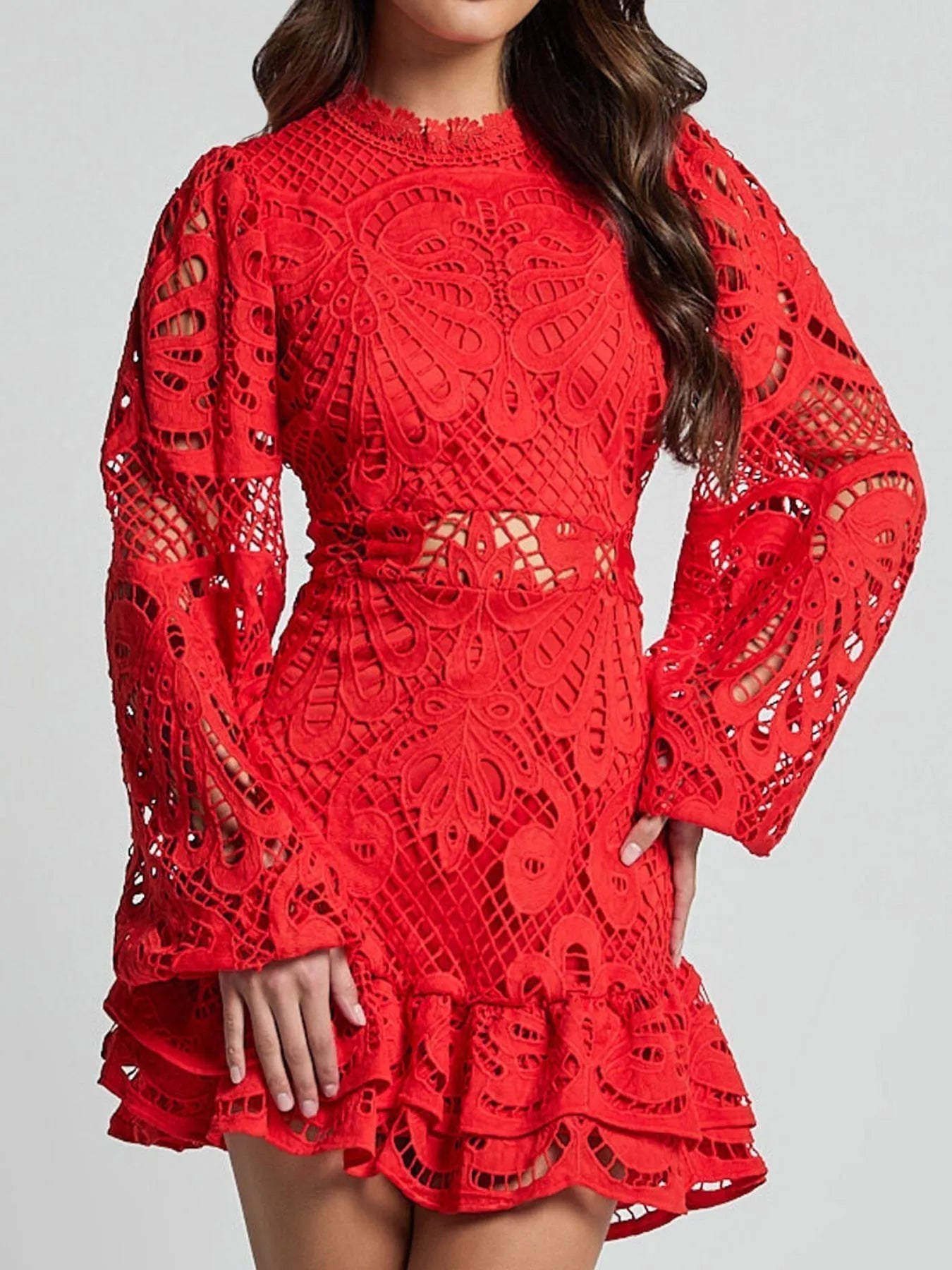 Sara Chic Long Sleeved Lace Mini Dress Designer Edit