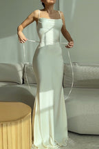 Solid Tie Waist Spaghetti Strap Slim Fit Prom Dress