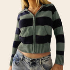 Vintage Stripe Knit Slim Hoodie