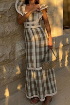 Keira Aesthetic Casual Plaid Patchwork Flounce Square Collar a Line Dresses Boutique Collection