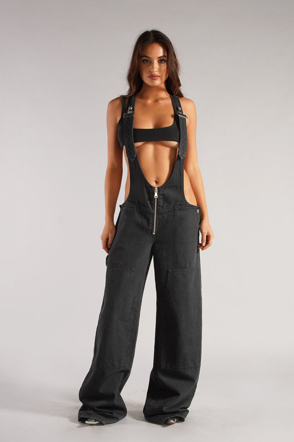 Street Style Low-Rise Suspender Wide-Leg Jeans