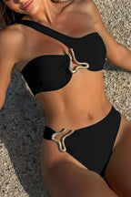 Asymmetrical Metal Shoulder Bikini Set