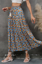 Floral fungus lace stitching layered skirt bohemian tassel seaside holiday beach skirt