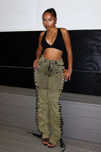 Trendy Drawstring Tie-Waist Stylish Denim Jeans