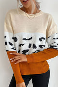 Contrast Leopard Pattern Knit Sweater