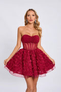 Beaded Mesh Strapless Tulle Mini Graduation Party Dress