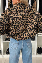 Leopard print plush stand-up collar jacket