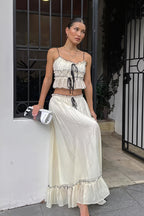 Elegant Satin Bow Cami Top Pleated Skirt Skirt Sets
