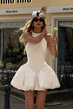 Halter LowBack Puff Mini Party Dress