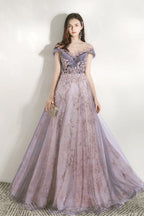 V Neck Beaded Ball Gown Prom Dress