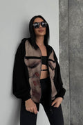 Bad Girl Style Nude Print Zipped Hoodie
