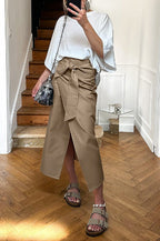 Vintage High-Waist Self-Tie Straight Midi Skirt