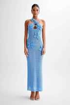 Yasmina Chic Crocheted Maxi Dress with Floral Appliqué Boutique Collection
