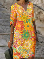 Heidi Minimalist Floral Print V Neck Dress Elevated Occasion Wear