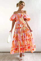 Darling Daylily Floral Print Off Shoulder Smocked Maxi Dress - 6 Colors