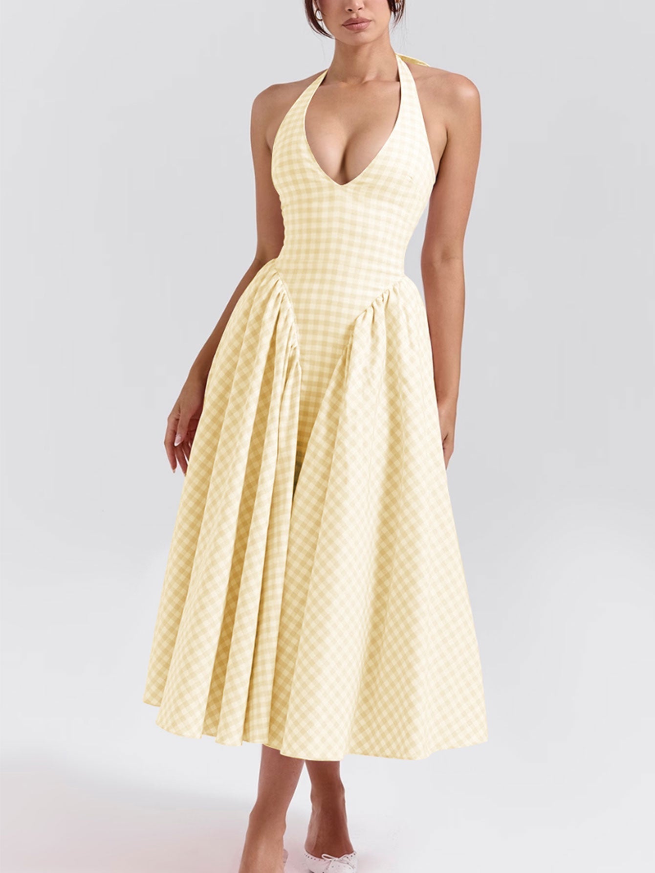 Naomi Exclusive Midi Dress with Deep V Neck Statement Occasion Edit