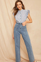 BlueBell Stripe Sleeveless Button-Up Shirt