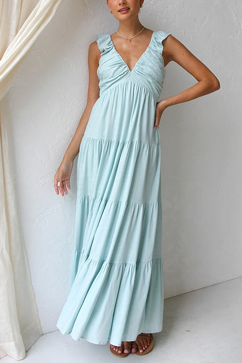Marilyn - V - neck maxi dress with ruffle