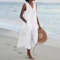 Emilia Exclusive Linen Dress with V Neck Designer Edit