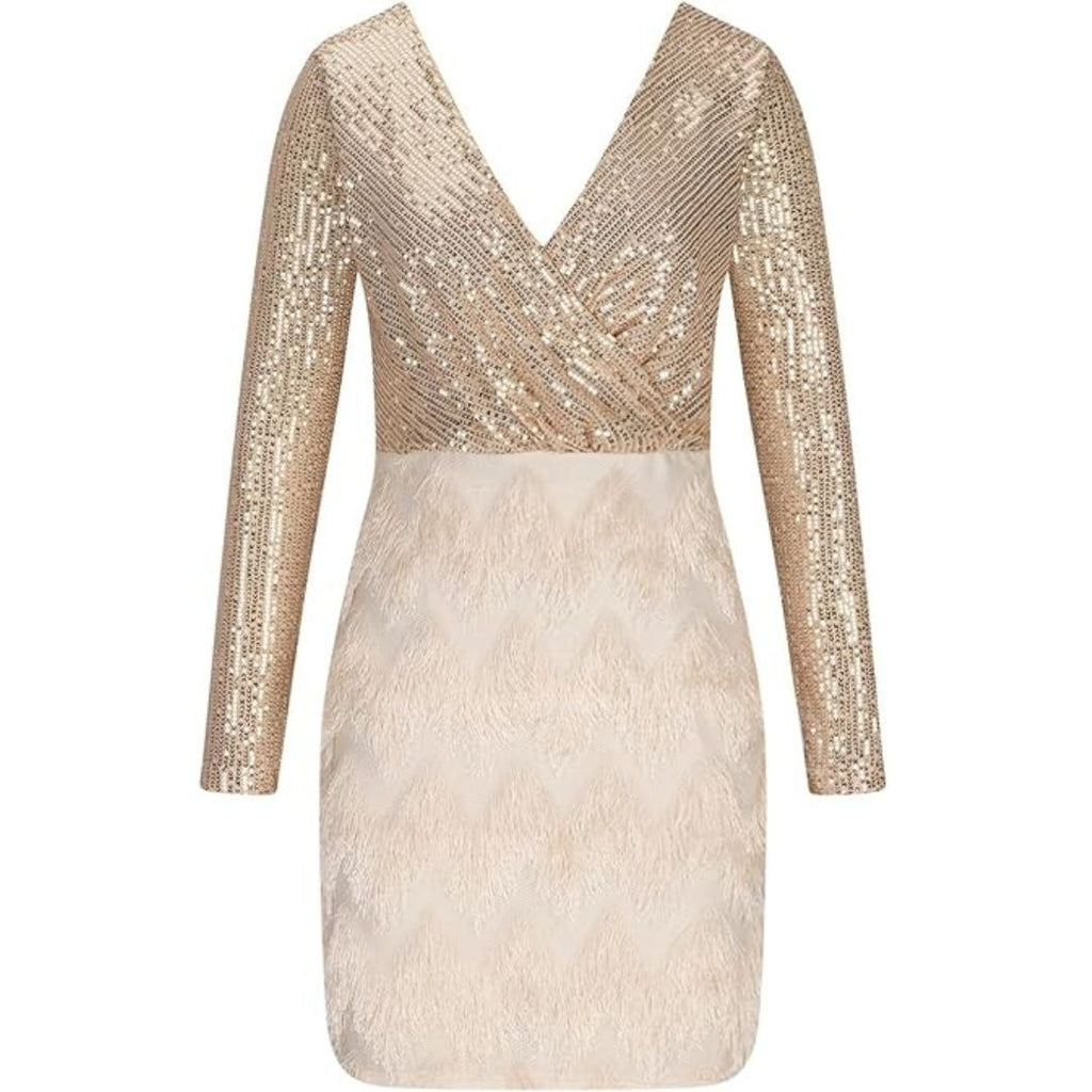 Amalberga Aesthetic Heidi Mode Sequin Dress with V Neck Statement Occasion Edit