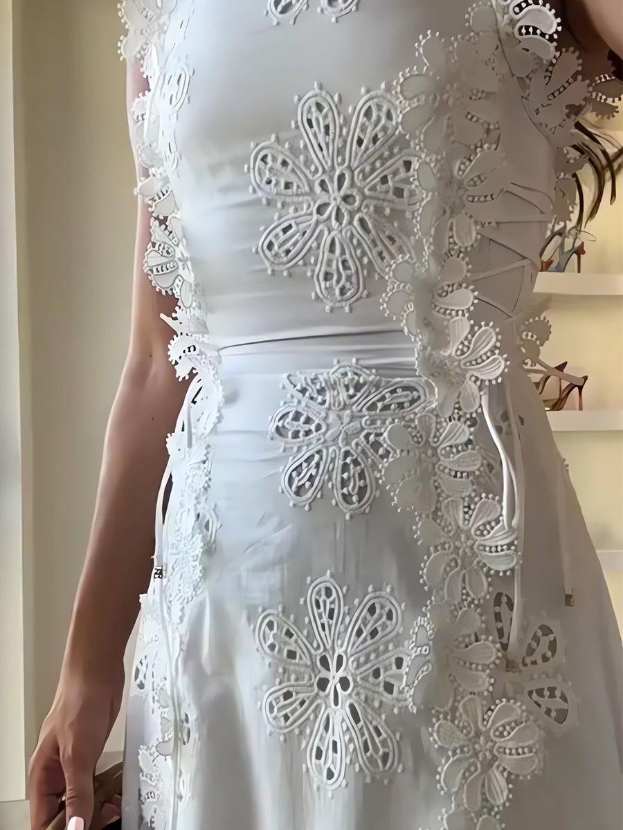 Lace Floral Etch Tie-strap Maxi
