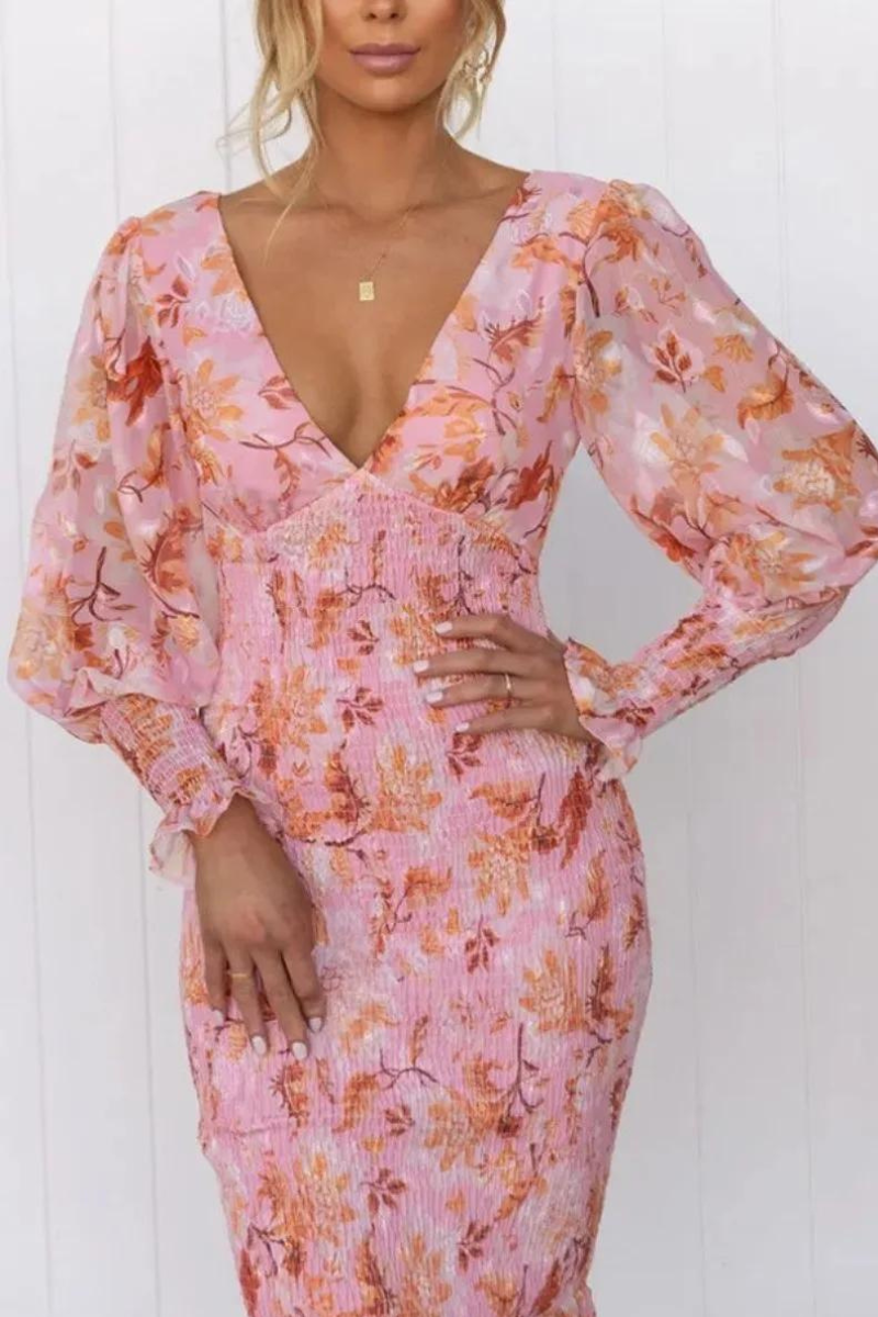 Rafaela Aesthetic Floral Print Midi Dress Elevated Occasion Wear
