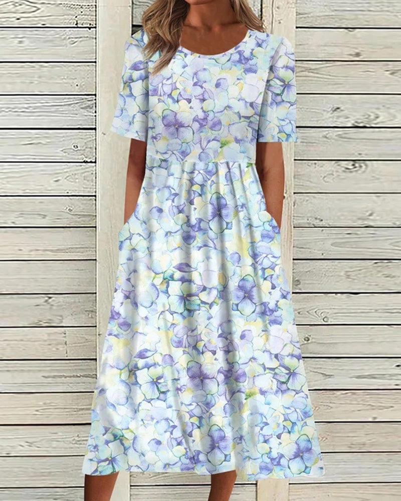 Karen Premium Printed Dress with Short Sleeves Statement Occasion Edit