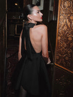 Bow Gate Mini Dress Black