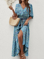 Fresh Print Maxi Dress-Blue