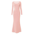 Solid long sleeve round neck mermaid hem maxi dress