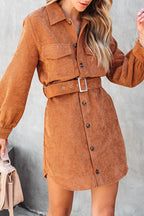 Catch Your Self Corduroy Button Up Mini Dress - 5 Colors