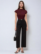 Batwing Sleeve Top With Stand Collar For Office And School