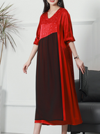 Fashionable V-neck Neck Middle Waist Star Pattern Midi-Dress