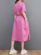 Plan Collar-Neck Cotton Shirt Dress
