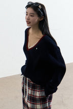 Navy V-Neck Knit Cardigan