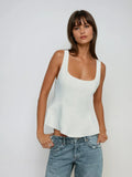 Slim-fit Square Collar Sleeveless Peplum Top
