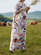 Multicolor Cotton Half Sleeves Kaftan Dress