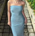 Glitter Sleeveless Tube Maxi Dress