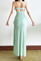 Lace Mesh 3D Floral Waist Cinched Cami Maxi Dress