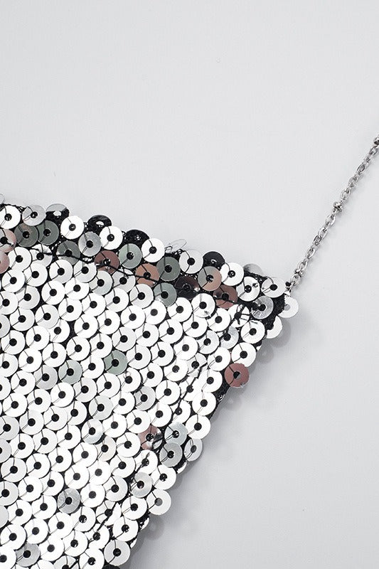 Metal Sequin Chain Backless Tank Top