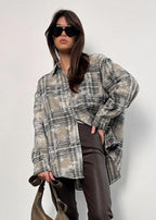 Vintage-InspiRed Brushed Plaid Oversized Shirt