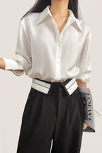 Black Contrast Foldover Waist Wide Leg Pants