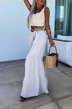 Casual elastic pants high waisted flared pants