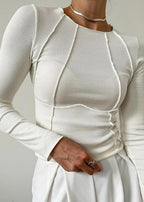 Slim Fit Long Sleeve Threaded Knit Top - Minimalist Style