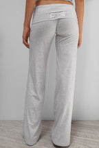 Solid Wing Sequin Embroidered Casual Pants
