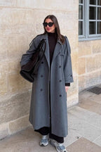 Long Line Solid Notch Collar Tied Overcoat
