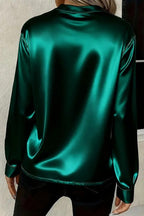 Solid Color Satin Loose V-neck Long-sleeved Casual Shirt