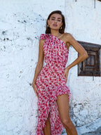 Floral Irregular Ruffle Strap Midi Dress