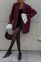 Striped Lace Ruffle Oversized Coat