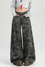 Camouflage Wide Leg High Waist Relaxed Jeans